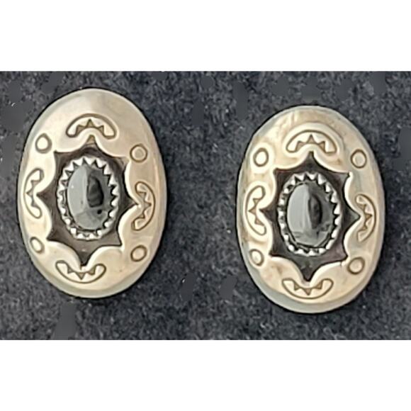 Earrings Carolyn Pollack Sterling Silver Onyx Shadow Box Post Signed - Picture 7 of 10